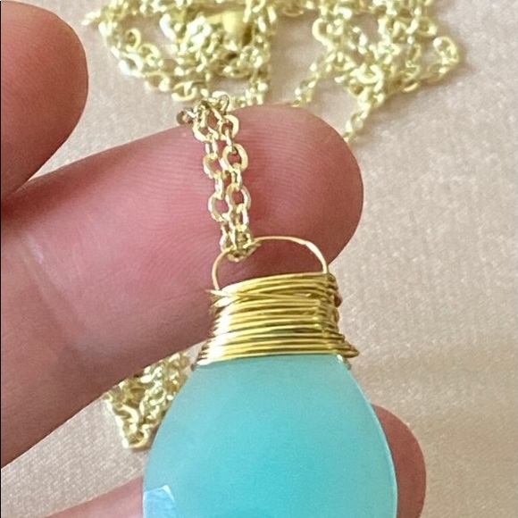 Aqua Chalcedony Gold Plated Necklace, Hand made. New - Picture 2 of 8
